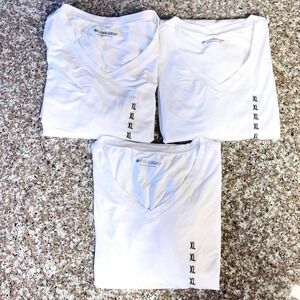 Coolkeep Mens XL White V-Neck Performance T-Shirt Lot of 3 Athletic Fit NEW